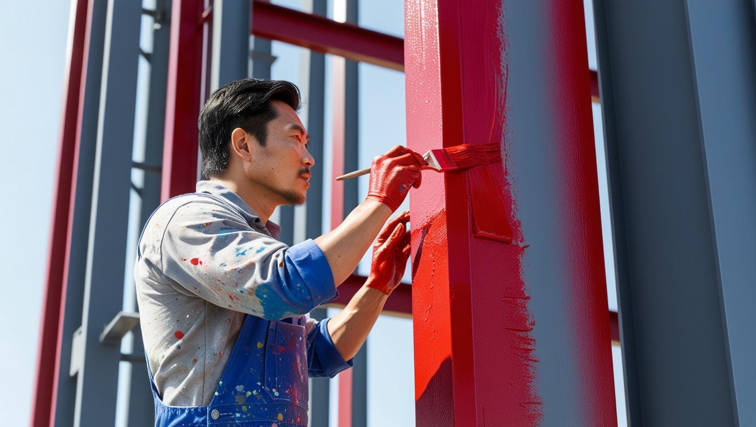 Man painting a steel structure with red paint (1)
